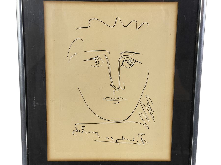 Original Pablo Picasso Etching Titled 'Pour Robie' With Certificate Of Authentication Affixed To The Back Of Frame 7.5W X 9.5H Framed 11 X 14