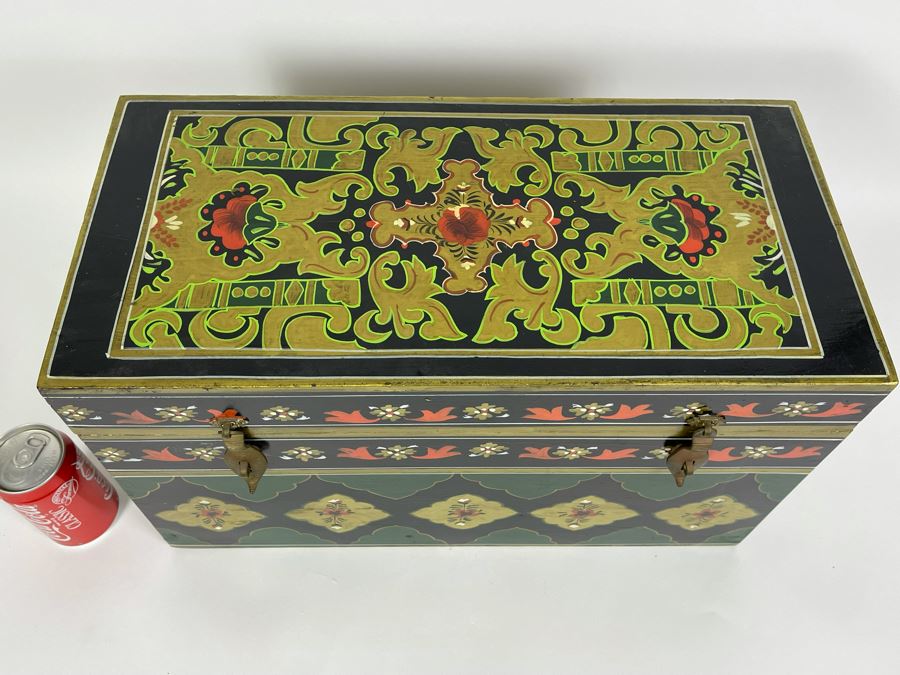 Pair Of Hand Painted Wooden Boxes From India Larger Box Measures 20W X 9.5D X 12H [Photo 6]