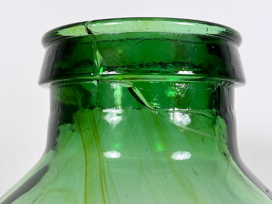 Large Green Glass Bottle With Wooden Stand 25H X 12W [Photo 7]