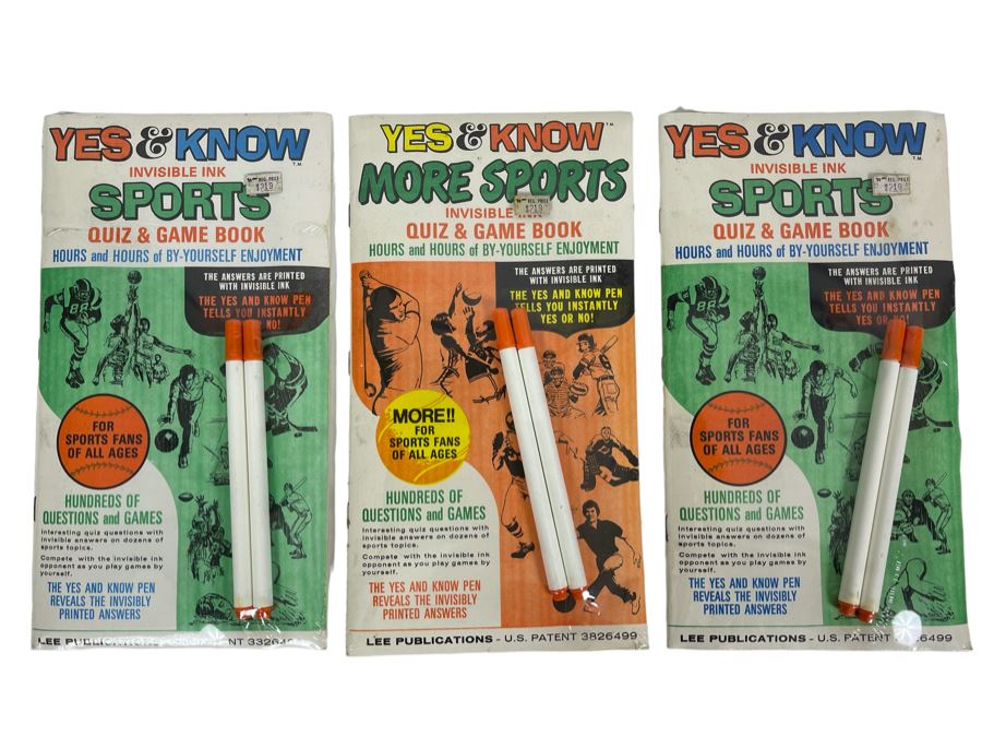 (3) Vintage Sealed Retro Yes & Know Invisible Ink Sports Quiz & Game Books By Lee Publications