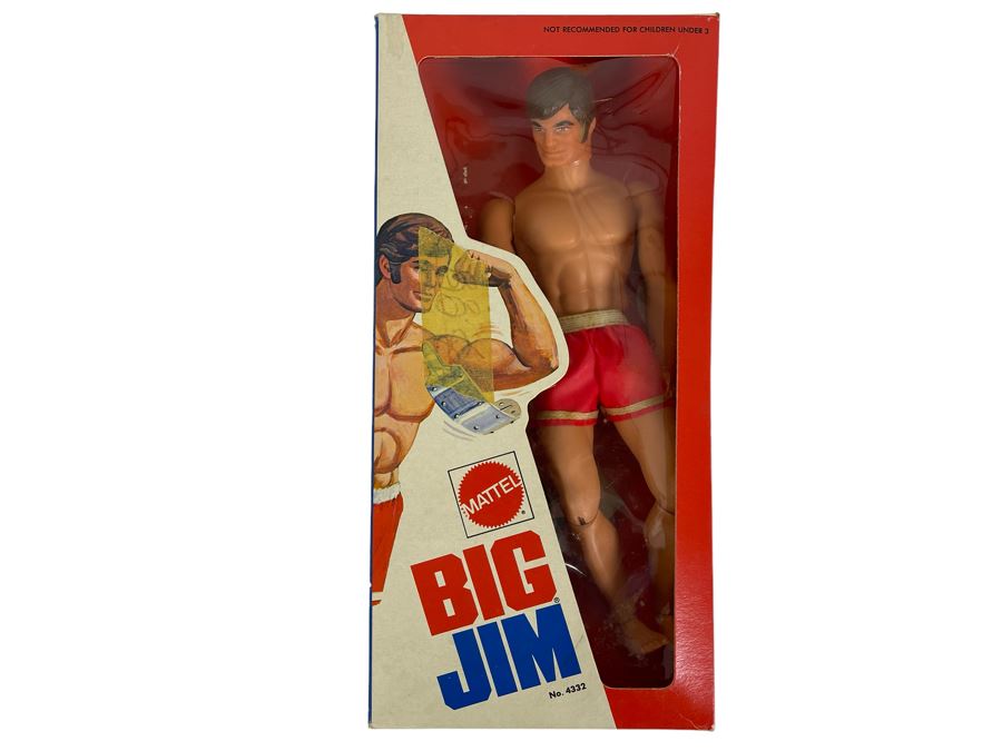 New In Box Vintage 1972 Mattel Big Jim Action Figure No. 4332 (Rubber Band Inside Box That Holds Action Figure Has Broken) 10.5H