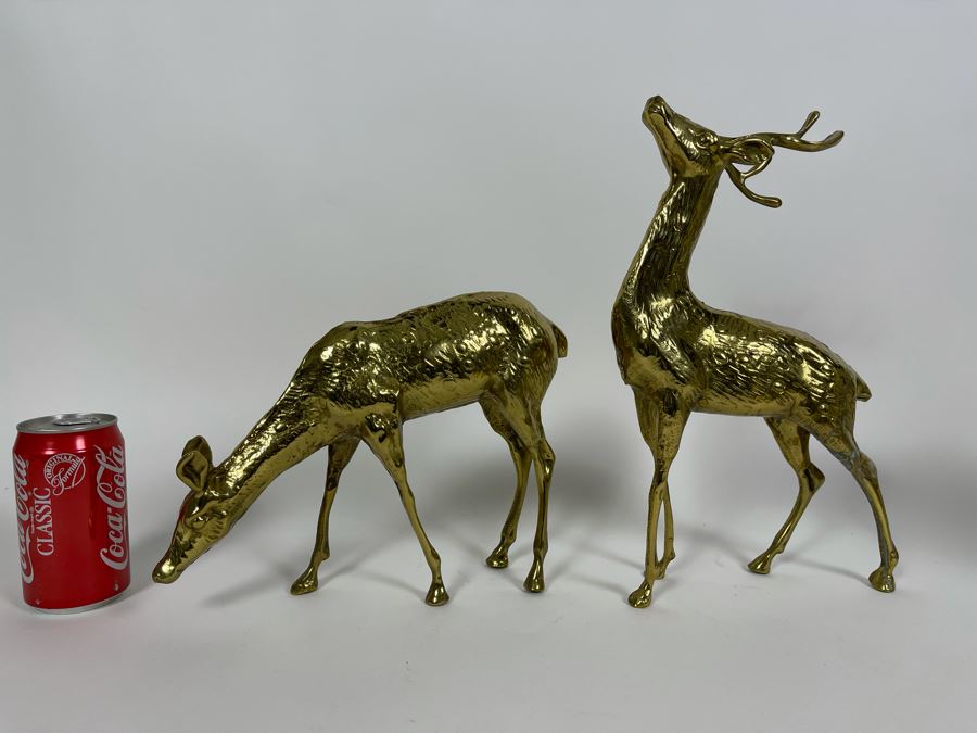 Pair Of Brass Deer Tallest Is 13H [Photo 3]