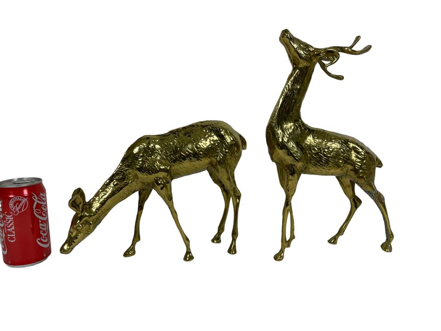 Pair Of Brass Deer Tallest Is 13H [Photo 1]