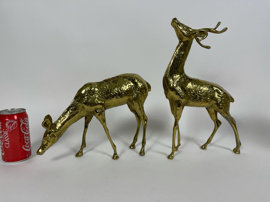 Pair Of Brass Deer Tallest Is 13H [Photo 2]