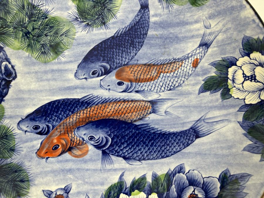 Large Japanese Koi Fish Porcelain Charger Plate 16.5R [Photo 5]