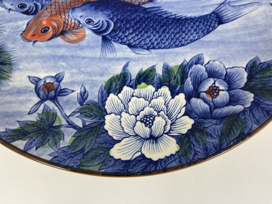 Large Japanese Koi Fish Porcelain Charger Plate 16.5R [Photo 6]