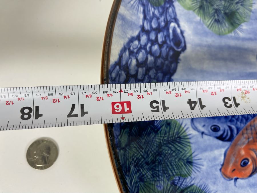 Large Japanese Koi Fish Porcelain Charger Plate 16.5R [Photo 10]