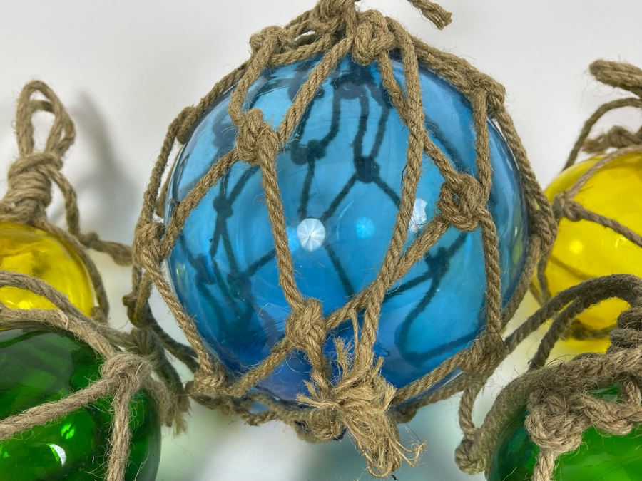 Seven Colored Glass Fishing Floats Of Various Sizes [Photo 5]