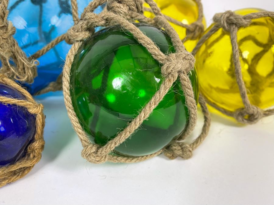 Seven Colored Glass Fishing Floats Of Various Sizes [Photo 9]