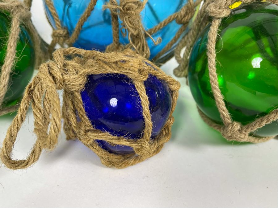 Seven Colored Glass Fishing Floats Of Various Sizes [Photo 8]