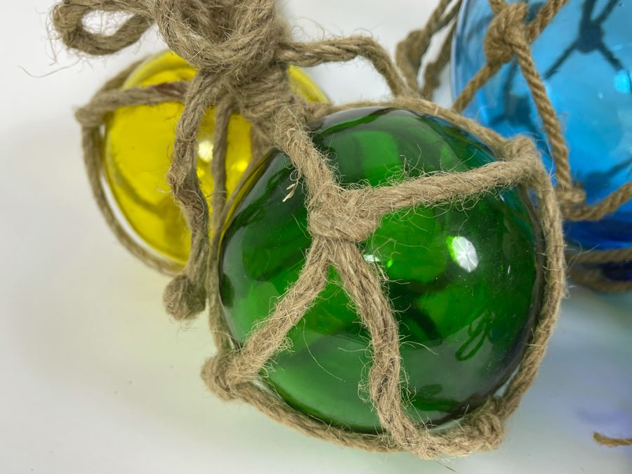 Seven Colored Glass Fishing Floats Of Various Sizes [Photo 6]