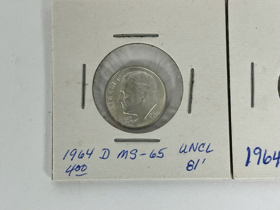 Twelve Uncirculated 1964 D Silver Roosevelt Dimes [Photo 11]