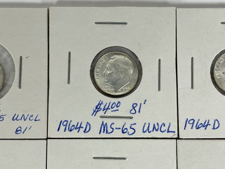 Twelve Uncirculated 1964 D Silver Roosevelt Dimes [Photo 4]