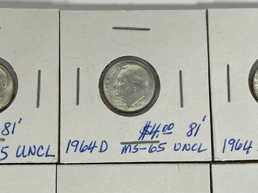 Twelve Uncirculated 1964 D Silver Roosevelt Dimes [Photo 5]