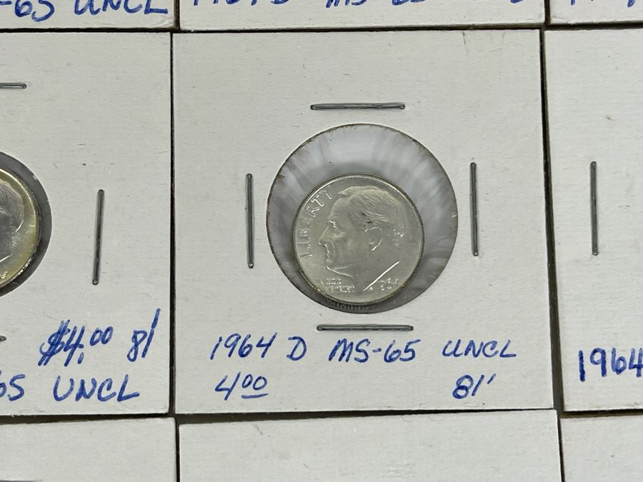 Twelve Uncirculated 1964 D Silver Roosevelt Dimes [Photo 8]