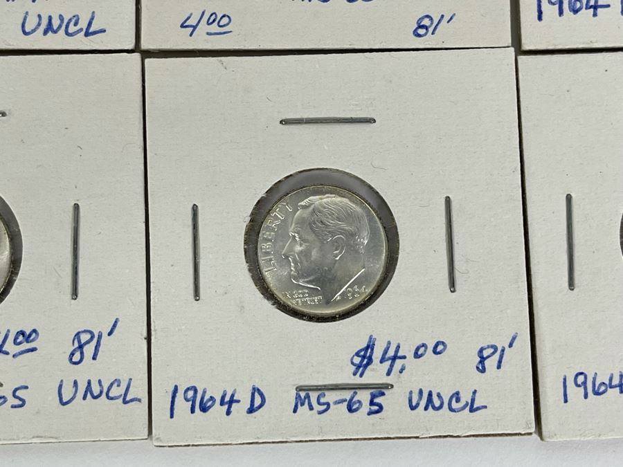 Twelve Uncirculated 1964 D Silver Roosevelt Dimes [Photo 13]
