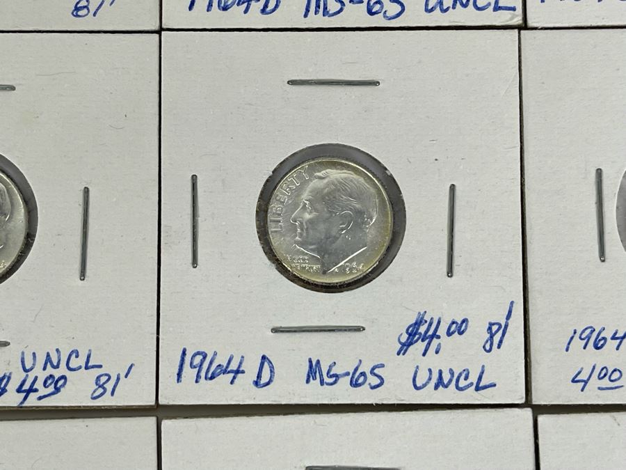 Twelve Uncirculated 1964 D Silver Roosevelt Dimes [Photo 9]