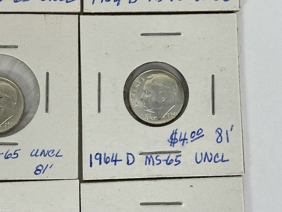 Twelve Uncirculated 1964 D Silver Roosevelt Dimes [Photo 7]