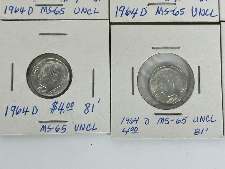 Twelve Uncirculated 1964 D Silver Roosevelt Dimes [Photo 7]