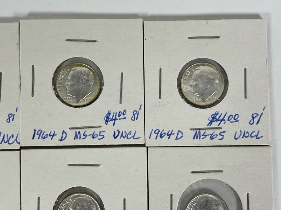 Twelve Uncirculated 1964 D Silver Roosevelt Dimes [Photo 4]