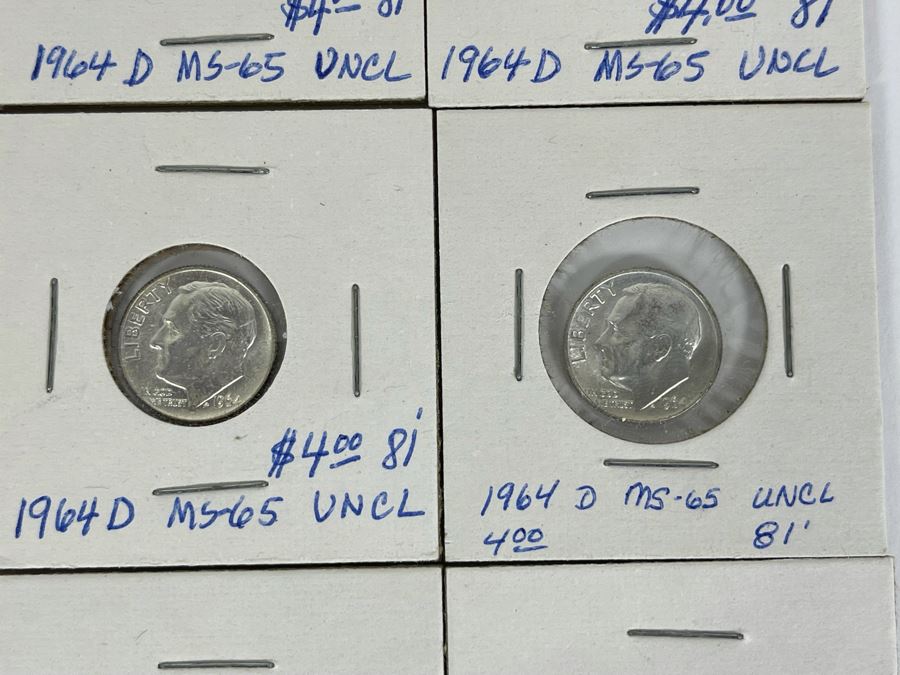 Twelve Uncirculated 1964 D Silver Roosevelt Dimes [Photo 6]