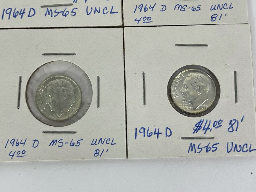 Twelve Uncirculated 1964 D Silver Roosevelt Dimes [Photo 8]