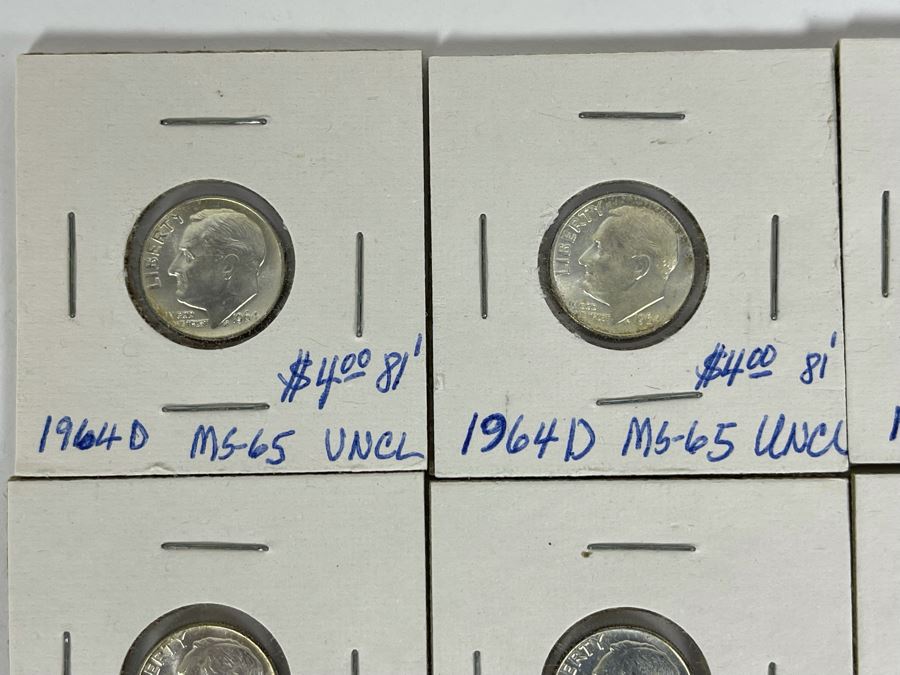 Twelve Uncirculated 1964 D Silver Roosevelt Dimes [Photo 3]