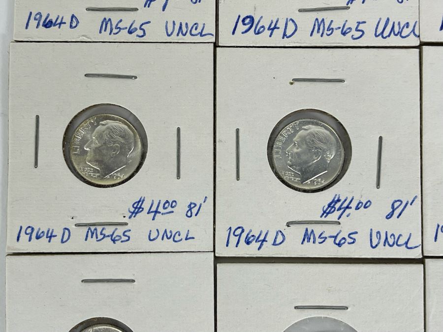 Twelve Uncirculated 1964 D Silver Roosevelt Dimes [Photo 5]
