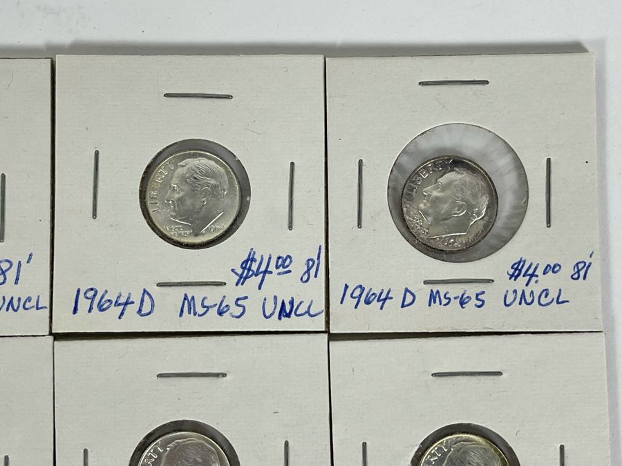 Twelve Uncirculated 1964 D Silver Roosevelt Dimes [Photo 4]