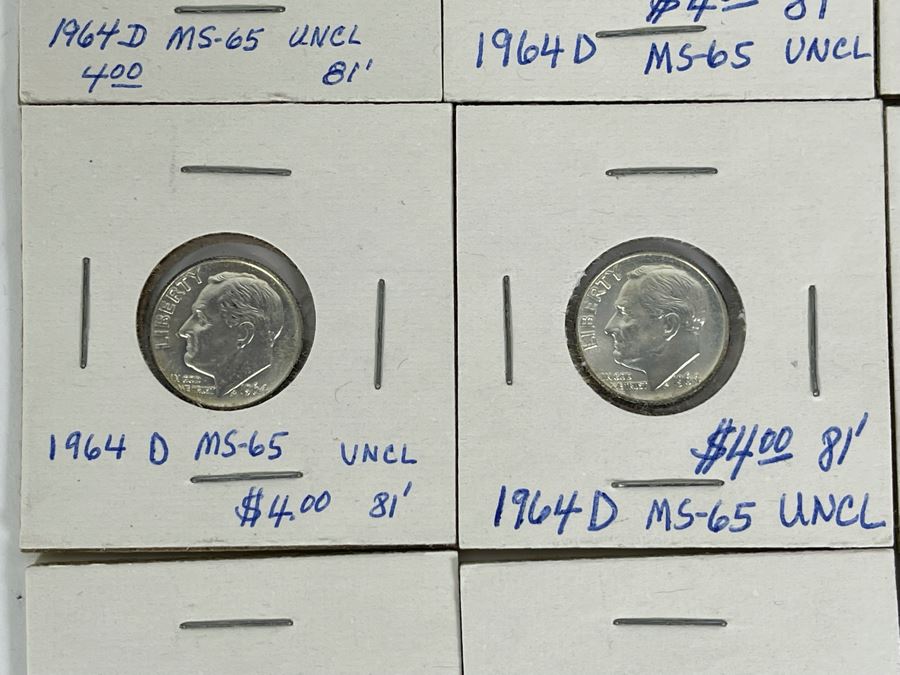 Twelve Uncirculated 1964 D Silver Roosevelt Dimes [Photo 5]