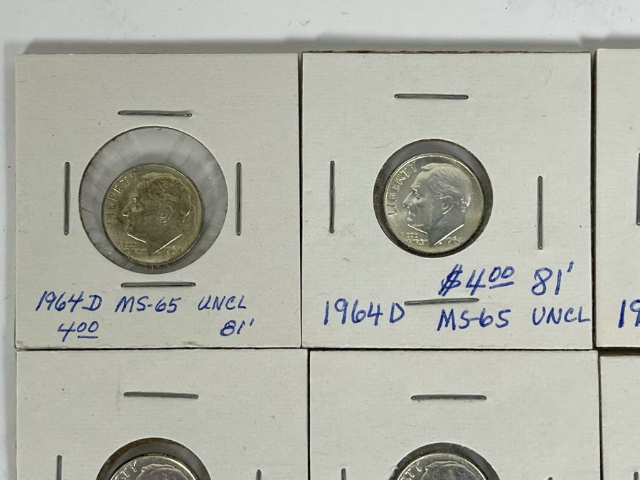 Twelve Uncirculated 1964 D Silver Roosevelt Dimes [Photo 3]