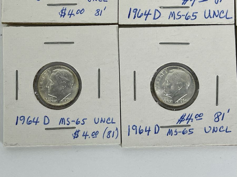 Twelve Uncirculated 1964 D Silver Roosevelt Dimes [Photo 7]