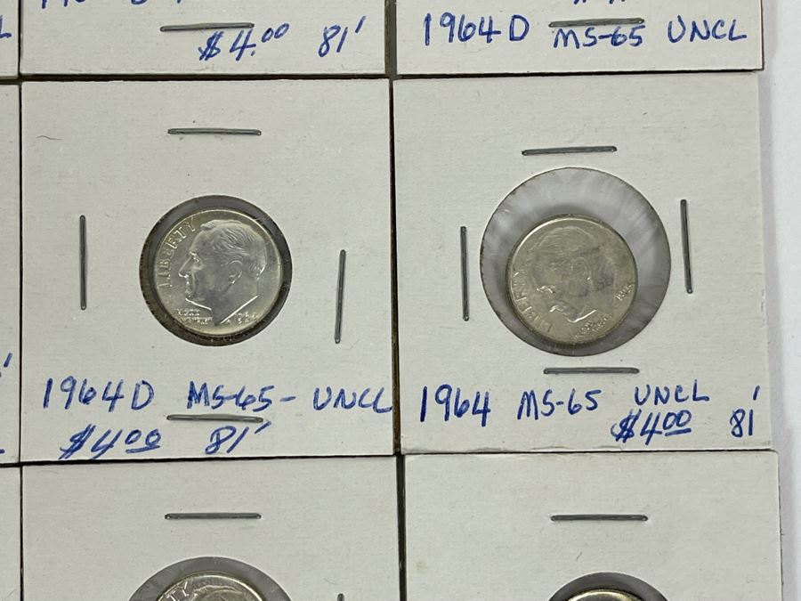 Twelve Uncirculated 1964 D Silver Roosevelt Dimes [Photo 5]