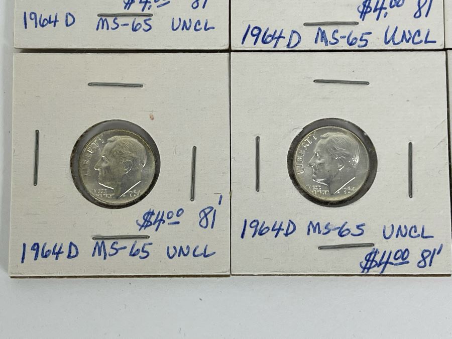 Twelve Uncirculated 1964 D Silver Roosevelt Dimes [Photo 7]