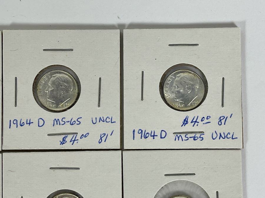 Twelve Uncirculated 1964 D Silver Roosevelt Dimes [Photo 4]