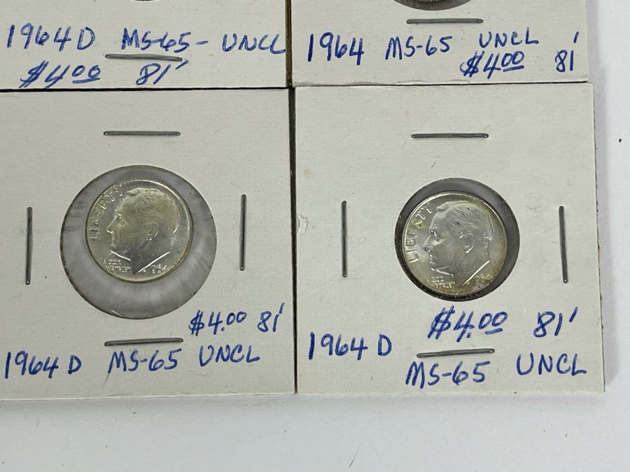Twelve Uncirculated 1964 D Silver Roosevelt Dimes [Photo 8]