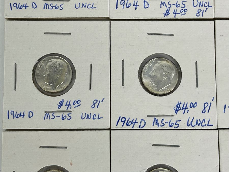 Twelve Uncirculated 1964 D Silver Roosevelt Dimes [Photo 6]