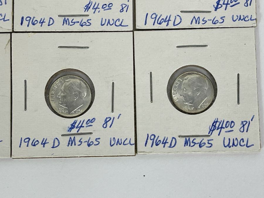 Twelve Uncirculated 1964 D Silver Roosevelt Dimes [Photo 8]