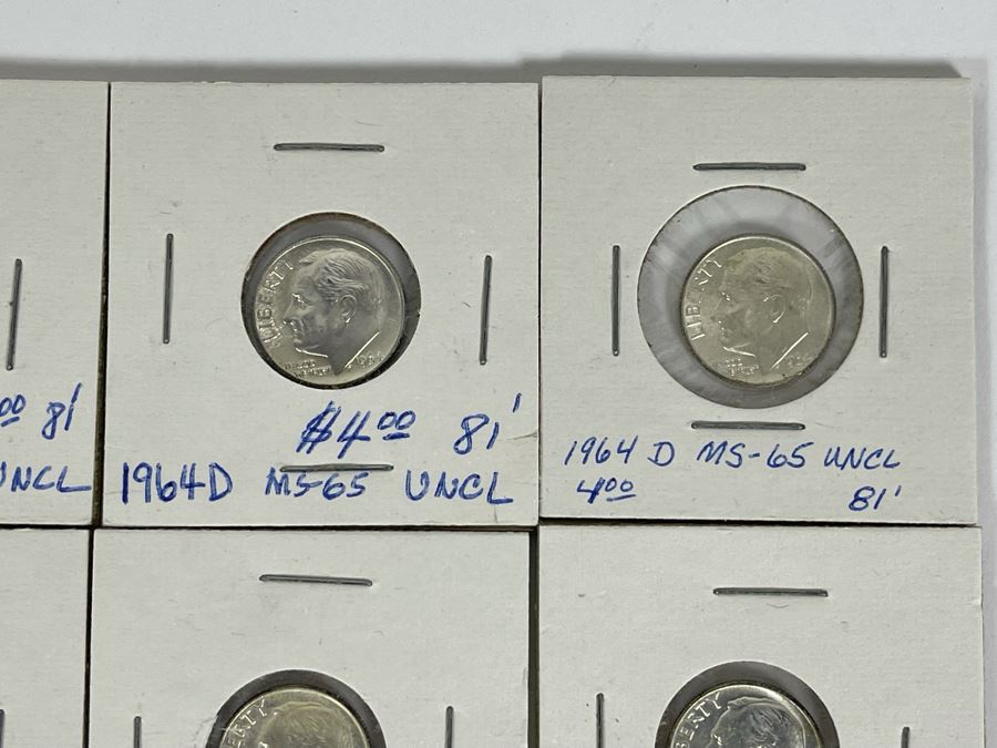 Twelve Uncirculated 1964 D Silver Roosevelt Dimes [Photo 4]