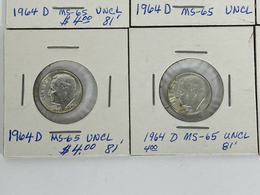 Twelve Uncirculated 1964 D Silver Roosevelt Dimes [Photo 7]