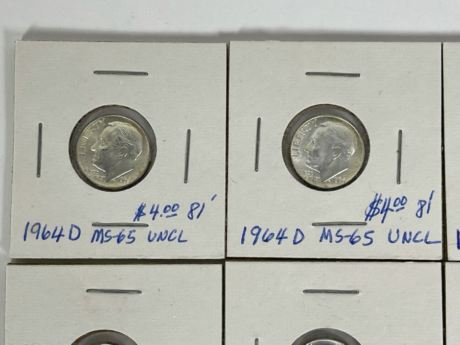 Twelve Uncirculated 1964 D Silver Roosevelt Dimes [Photo 3]