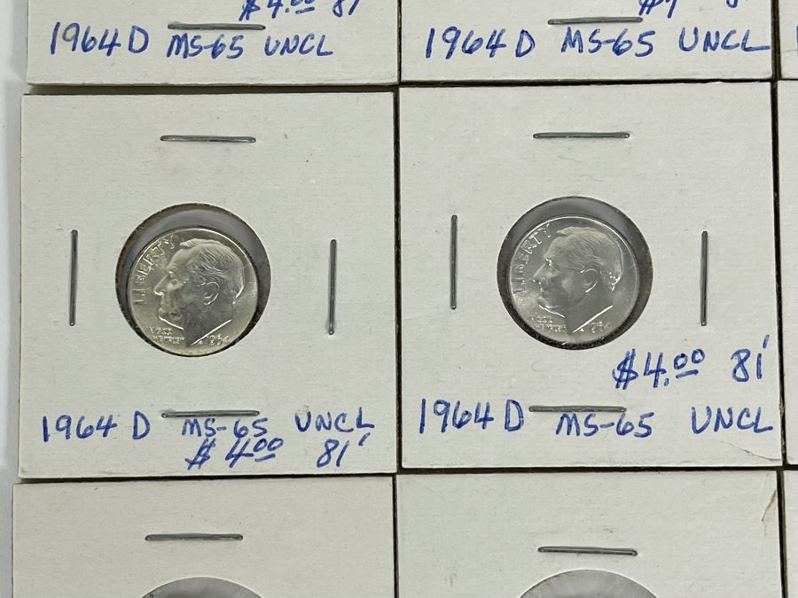 Twelve Uncirculated 1964 D Silver Roosevelt Dimes [Photo 5]