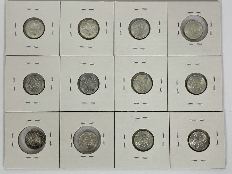 Twelve Uncirculated 1964 D Silver Roosevelt Dimes [Photo 9]