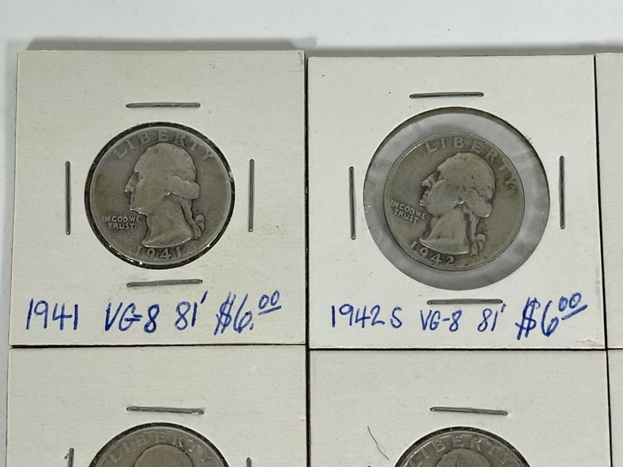 Collection Of Twelve Silver Quarters From 1941-1957