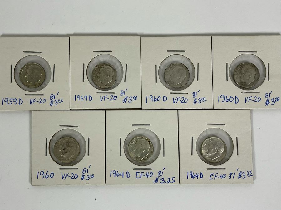 Seven Silver Roosevelt Dimes From 1959-1964 [Photo 2]