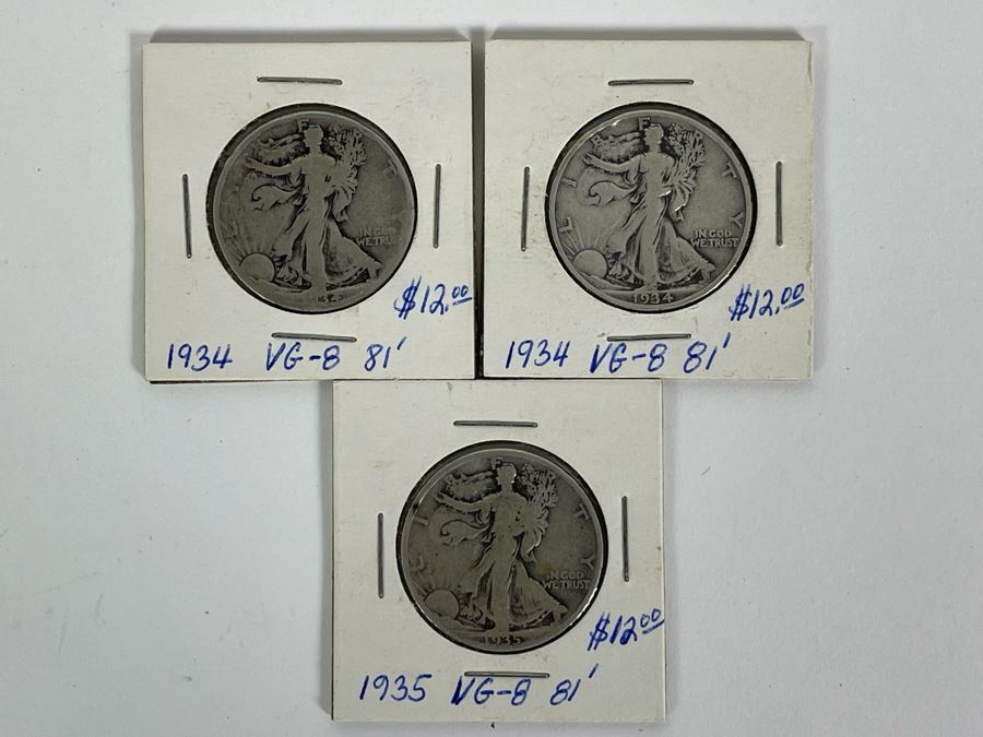 (2) 1934 Silver Walking Liberty Half Dollars And (1) 1935 Silver Walking Liberty Half Dollar [Photo 2]