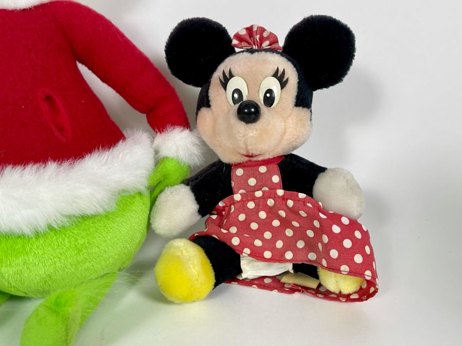 Pair Of Vintage Disneyland Mickey Mouse And Minnie Mouse Plush Toys, Dr. Seuss The Grinch Plush Toy And Mickey Mouse Figurine [Photo 6]