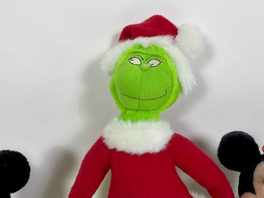 Pair Of Vintage Disneyland Mickey Mouse And Minnie Mouse Plush Toys, Dr. Seuss The Grinch Plush Toy And Mickey Mouse Figurine [Photo 7]