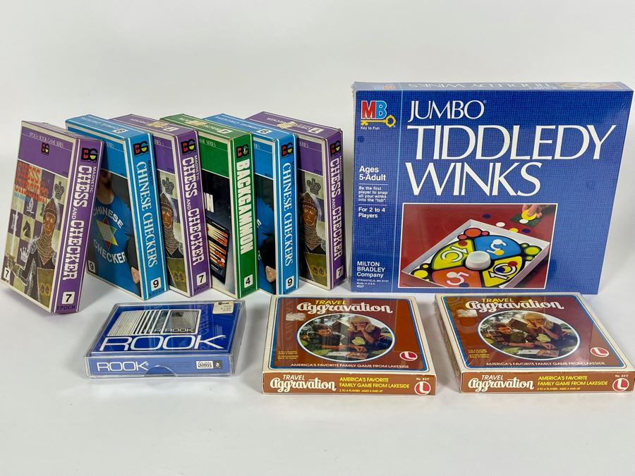 Collection Of New Old Stock Games Including Magnetic Chinese Checkers, Magnetic Backgammon, Magentic Chess & Checkers, Jumbo Tiddledy Winks, Rook & Travel Aggravation [Photo 2]
