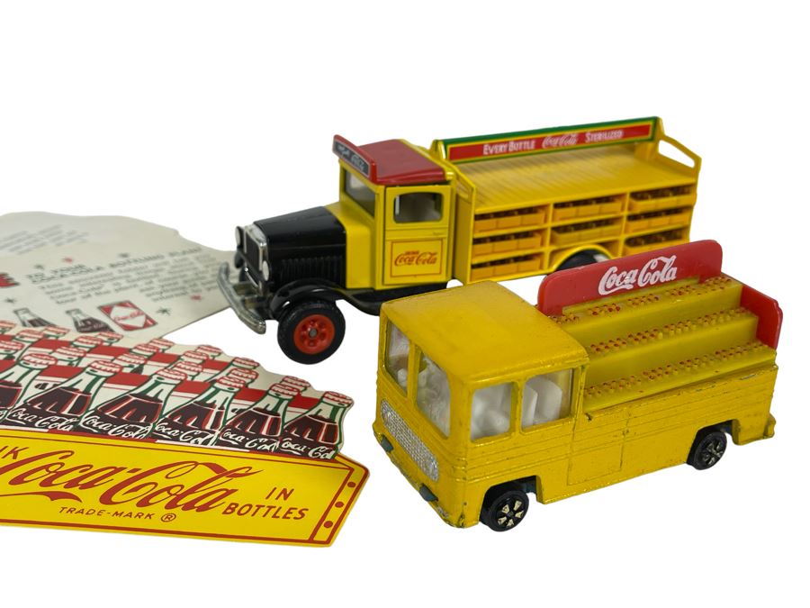 Pair Of Toy Coca-Cola Delivery Trucks By Siku And Vintage Coca-Cola Bottling Plant Ephemera